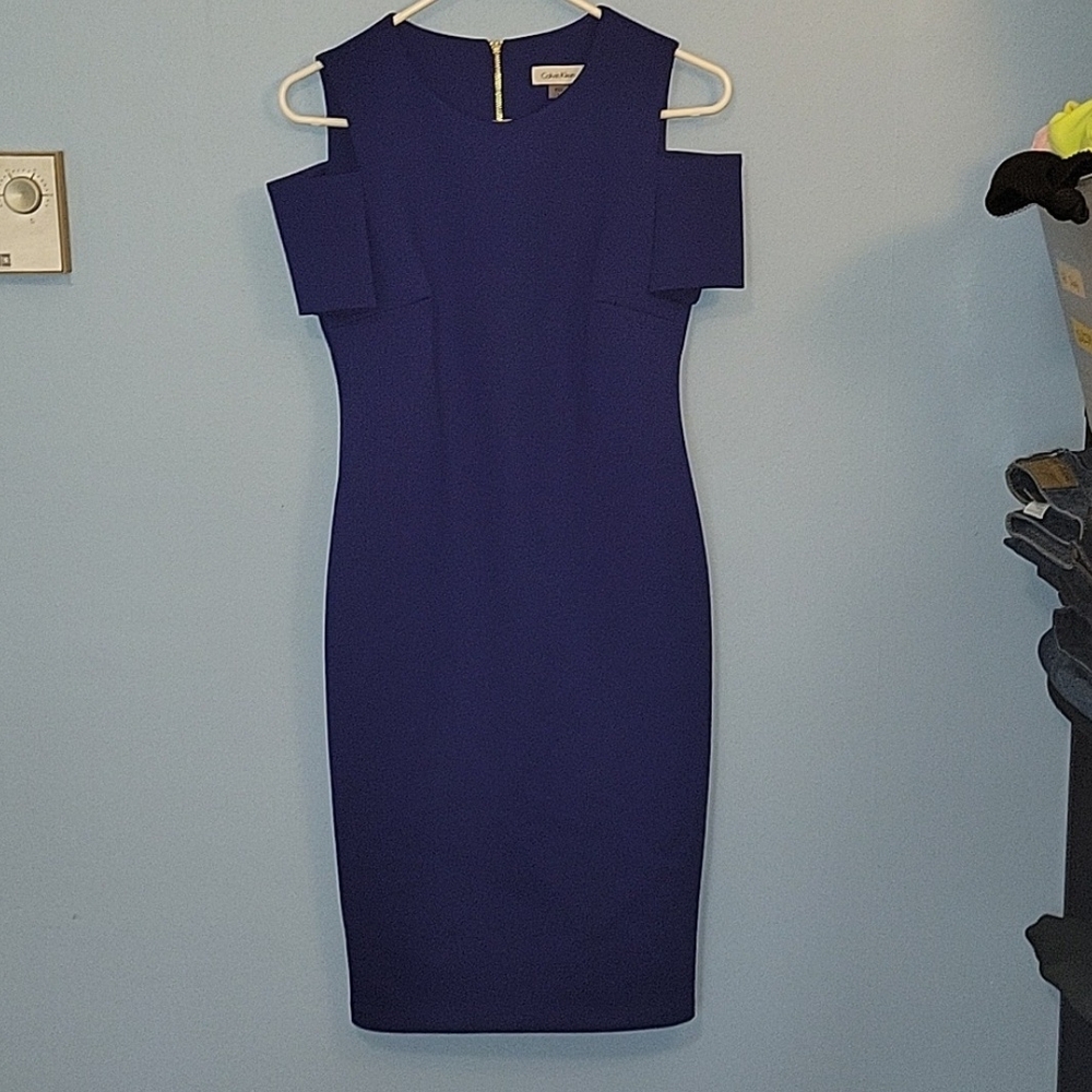 Calvin Klein Royal Blue Midi Open Shoulder Dress